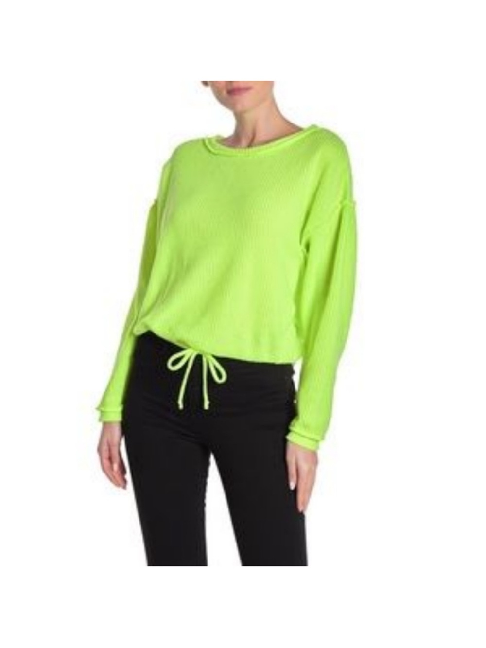 Socialite Neon Lime Drawstring Cropped Crewneck Sweater